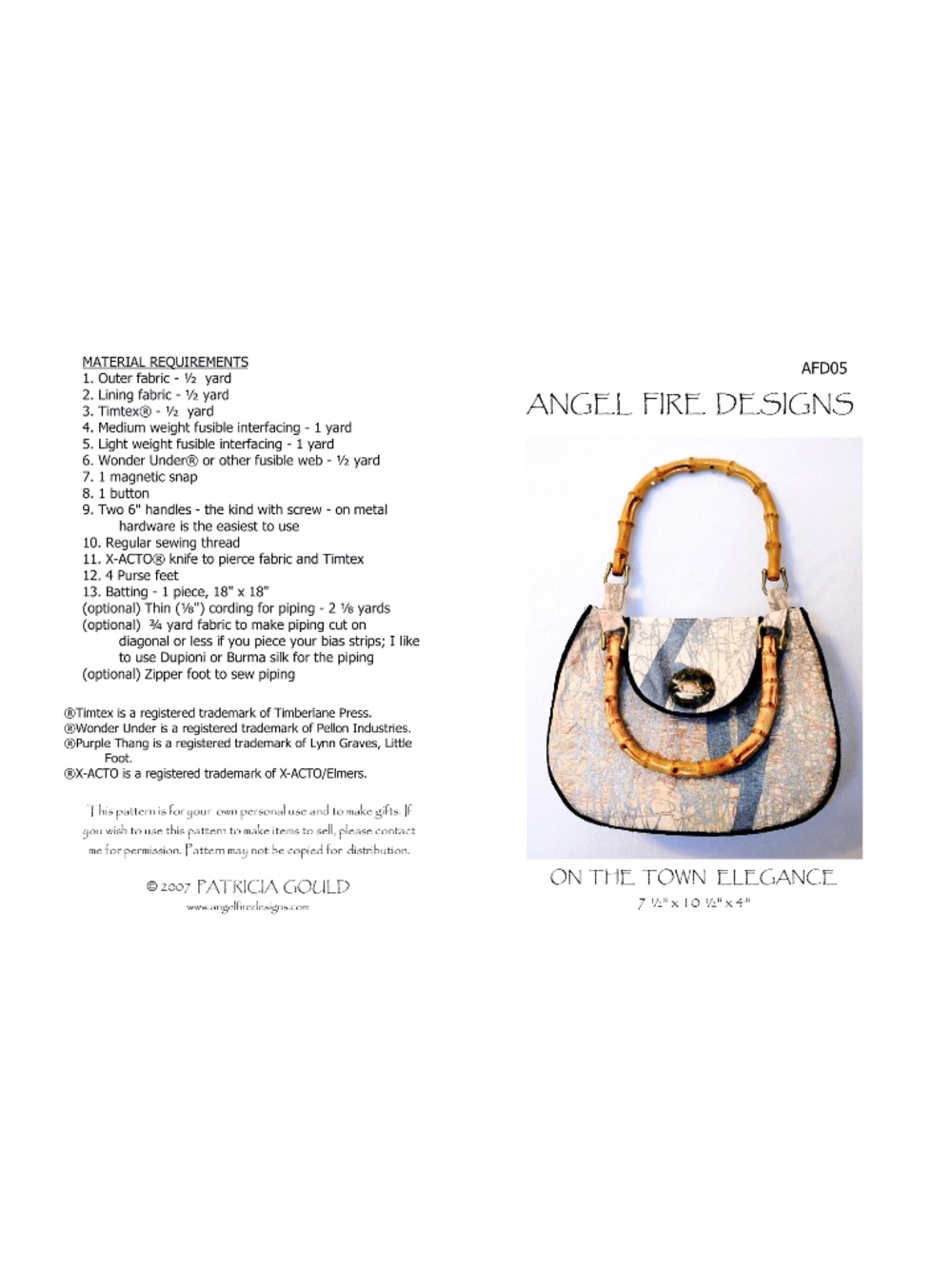 New - AFD05 - On The Town Elegance Purse Pattern